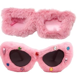 KRYMXAR Funny Sunglasses, Plush Sunglasses for Women, Funny Sunglasses for Party and Festival, Pink Fluffy Glasses for Carnival and Photo Shoots