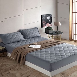 Cotton Mattress Protector, Hypoallergenic, Elastic Bands, Breathable and Comfortable, Stretchy Mattress Cover (Grey, 90 x 190/200 + (25-30))