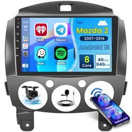 Roinvou 8 Cores 4+64G Android Car Radio for Mazda 2 2007-2014, 9" Touch Screen Carplay Android Auto with 32EQ Bluetooth WiFi GPS Navigation Mirror Link Backup Camera