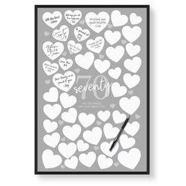 Karto 70th Birthday Signature Board for Party - Party Supplies, Guest Book, Or Card Alternative - Signing Board for Party - Poster Size 11x17 (Unframed) - Heart Grey