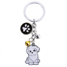 Harikaji Pet Memorial Keychain,Dog Pendant Key-Ring,Cute Puppy ID Tags Metal Dog Keychain Birthday for Friends (Bichon Frise)
