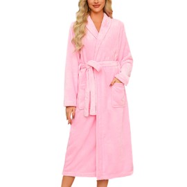 ENJOYNIGHT Womens Plush Fleece Robe Long Fluffy Spa Bathrobe Soft Sleepwear (XX-Large, Pink)