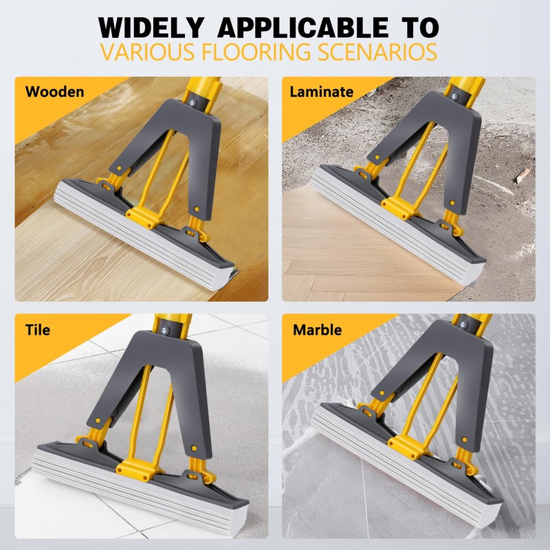 Masthome Sponge Mop,Roller Sponge Mop with 3 Absorbent PVA Mop