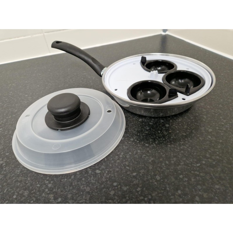 3 Cups Egg Poacher Pan Stainless Steel With Plastic Vented