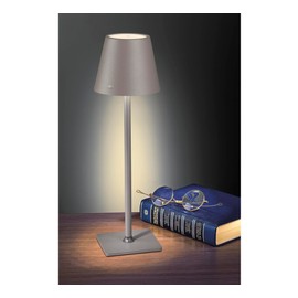Cilio Sole LED Table Lamp with Touch Sensor, Dimmable with Memory Function, Up to 13 Hours of Lighting Time, for Indoor and Outdoor Use, Metal/Plastic, 13.75" H, 4.25" Diameter, Gray