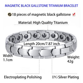 Magnetic Bracelet, Men's Magnetic Bracelet, Titanium Steel Magnetic Therapy Bracelet, Full Magnetic Bracelet with 18 Magnets, Static Electricity Removal, (Silver Magnetic Bracelet)
