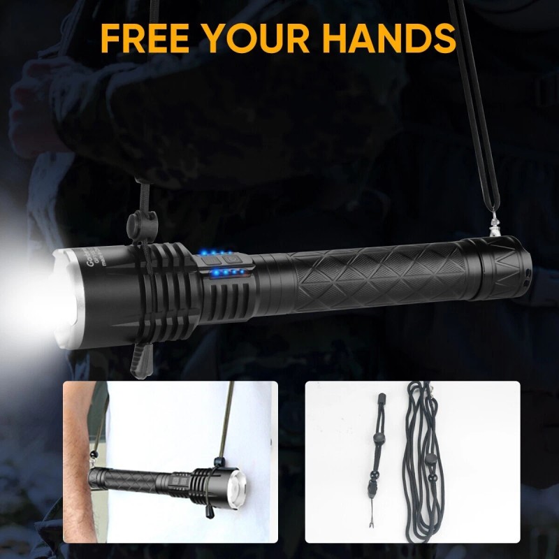 Garberiel Super Bright 90000000LM XHP120 LED Flashlight Rechargeable Powerful Stroll