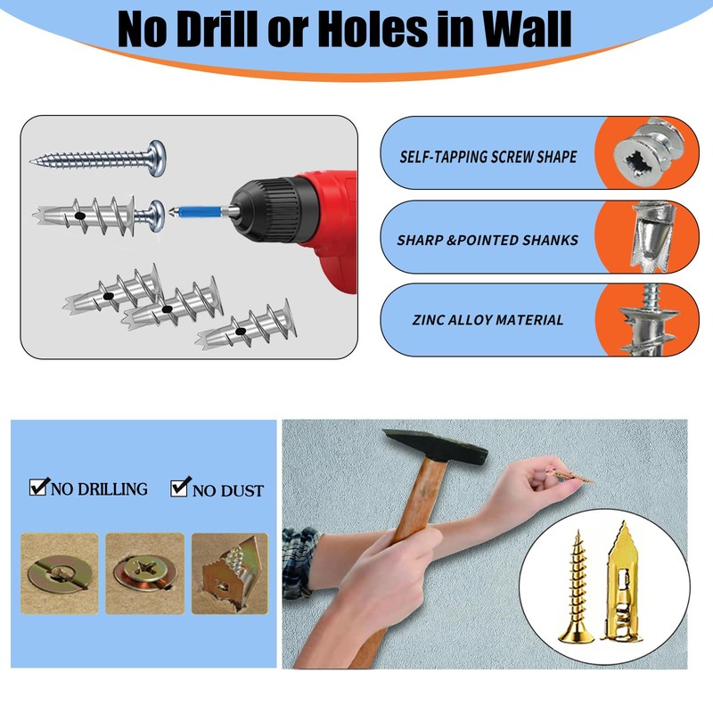 490PCS Self Drilling Drywall Anchors with Screws Kit,5-Sizes Metal Expansion