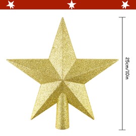 FEPITO 10 Inches Glitter Star Mini Christmas Tree Topper Shatter-Proof Small Christmas Tree Decoration Treetop for Holiday Ornament or Home Décor