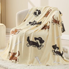 NEWCOSPLAY Throw Blanket Cute Soft Aesthetic Fleece Blanket for Kids Girls Boys Teens Cozy Blanket for Bed Couch Camping (Running Puppy, Throw(50"x60"))