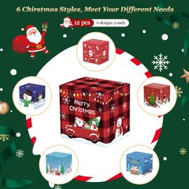 MoKo Christmas Money Box for Cash Gift Pull, 12 Pack Surprise Money Gift Box for Kids Adults with 160 Pcs Transparent Bags, A Fun Way to Give Cash to Girls and Boys, Christmas Decor Ideas,Red and Blue