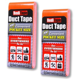 RediTape Travel Size Fluorescent Orange Duct Tape 2-Pack - Pocket Size Flat Mini Roll - for Repairs Outdoors Emergency Crafts - 1.88 inch x 5 Yards per Pack