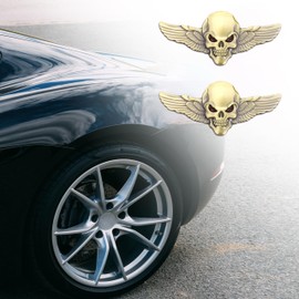 2X 3D Skeleton Skull Emblem Metal Badge Car Badge Sticker (Bronze)