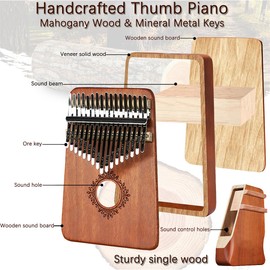 DHinkyoung Kalimba 17 Keys, Portable Mbira Thumb Piano, Calimba Instrument with Study Instruction and Tune Hammer, Solid Mahogany Finger Piano Gift for Kids and Adults Beginners (Butterfly Flower)