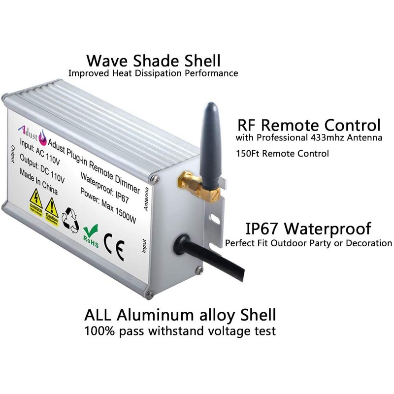 Outdoor Dimmer for String Lights 1500W, IP67 Waterproof/150FT Range/Timer Control/3
