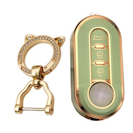 KUNIO Car Key Fob Cover Case Fit for Fiat 500 500X 500L Citroen Jumper - Protective Cover Keychain TPU Key Holder 3 Buttons C Green