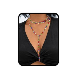 ELABEST Long Rhinestone Necklace Layered Y Necklaces Crystal Choker Necklace Dainty Wedding Bridal Bridesmaid Jewelry for Women (Color-6 mm/0.23 in)