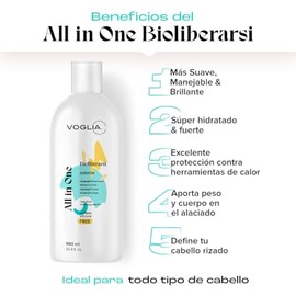 Voglia Termoprotector Capilar Bio-Liberarsi 960ml Gel base agua que protege tu cabello. Eliminador de frizz sin sensación grasosa. Resalta forma natur