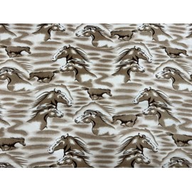 Brown Horses on Ivory Anti Pill Fleece Fabric-Sold by The Yard