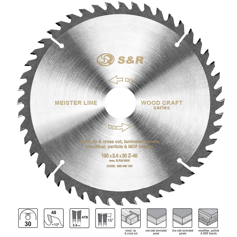 S&R Circular Saw Blade 190 x 30 x 2,4mm 48T