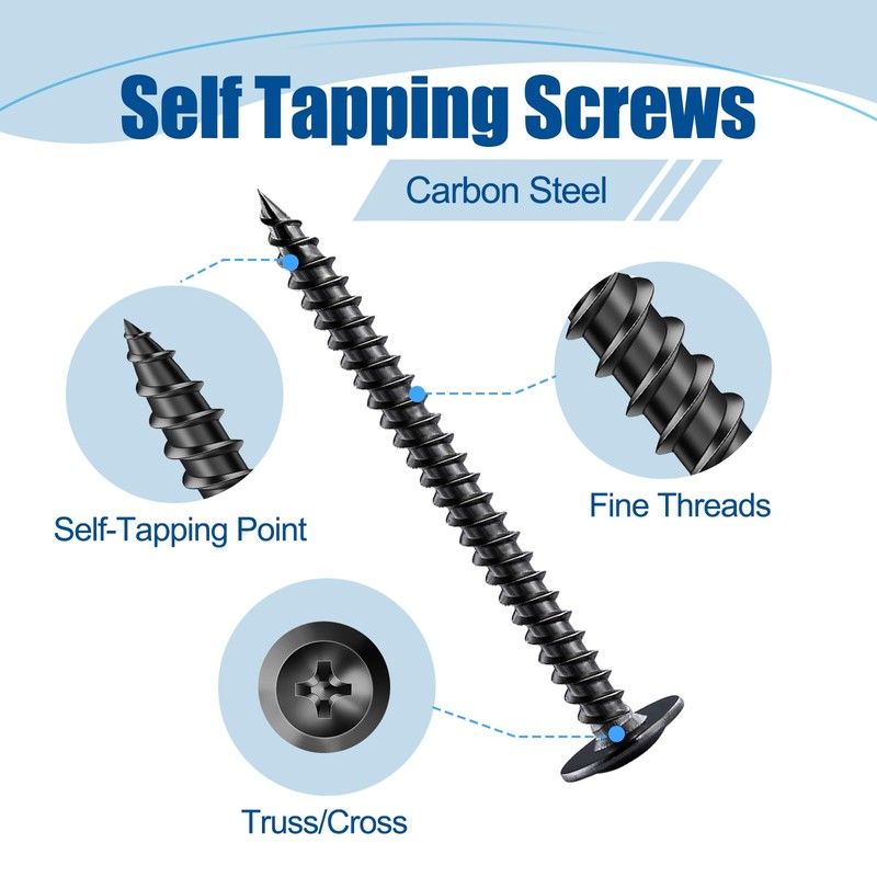 ANCHOREASE #8×1-1/4″ Wood Screw 200Pcs, Black Carbon Steel Standard Thread