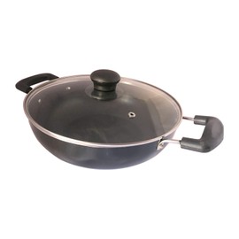 Kadai with Glass Lid All Purpose Pan Nonstick Coating Kadhai Deep Stir Fry for Gas and Induction Cooktop Aluminium Skillet Wok (3mm) 2.2 Ltr Diameter 9.5 Inch