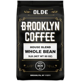 BROOKLYN COFFEE Whole Bean, House Blend Medium Roast (5lb) Balanced, Breakfast, Classic - Fresh Bulk Coffee Beans Roasted Weekly in NYC