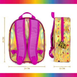 PERLETTI Rainbow High Children's Backpack for Girls 3 4 5 6 Years - Gold Nursery Backpack Small Children - Rainbow Children's Bag with Holographic Print - Backpack Doll Toy - 28 x 24 x 10 cm, gold