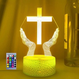 Jinnwell 3D Jesus Cross Night Light Lamp Illusion Night Light 16 Color Changing Table Desk Decoration Lamps Gift with Acrylic Flat ABS Base USB Cable Toy