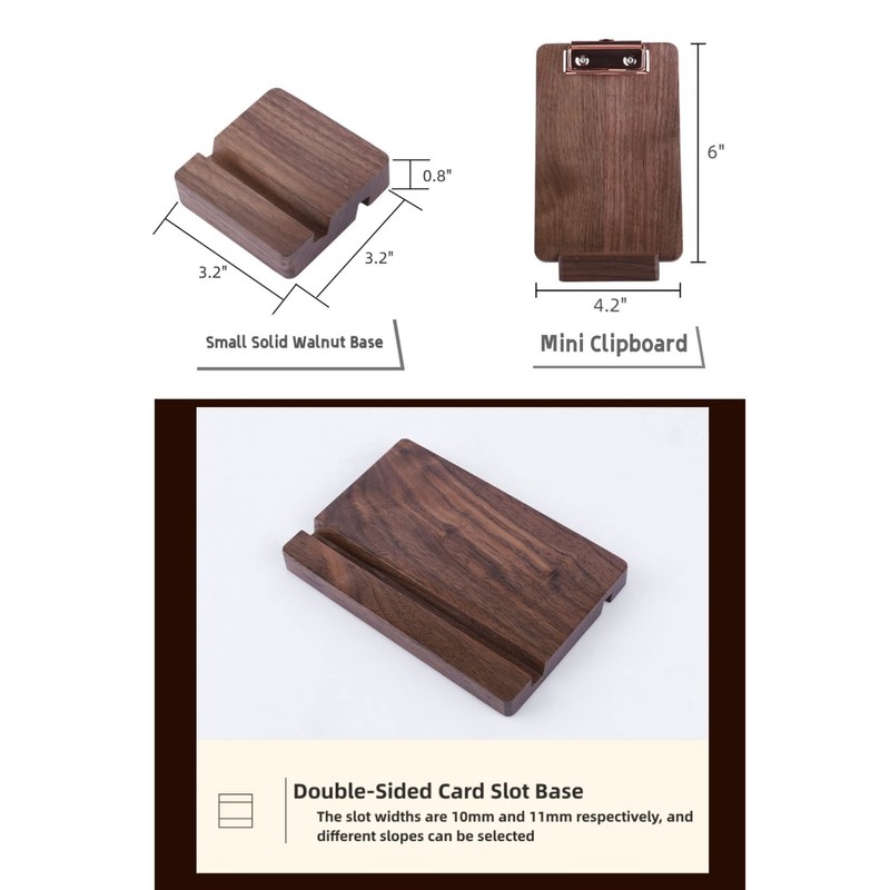 Mini Clipboard Set with Base - Hardwood Walnut Material, Portable