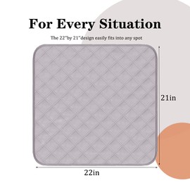 RIQINXIN Washable Incontinence Chair Pad 3pcs Non-Slip Waterproof Seat Protector Pads for Adults Chair 21x22in Grey