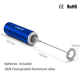 Milk Frother Handheld, Battery Operated Coffee Foamer Drink Mixer with 2 Stainless Steel Electric Whisks for Coffee, Latte, Cappuccino, Hot Chocolate, Protein，Egg Batteries Included,Blue
