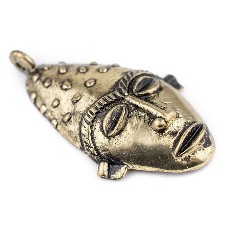 TheBeadChest Elongated African Brass Mask Pendant (50x90mm): Genuine West African