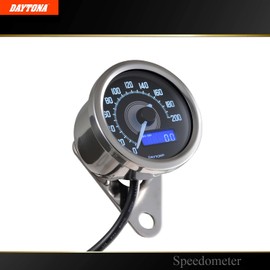 Daytona Velona Motorcycle MPH Speedometer 200mph for Honda Rebel, Cafe Racer, Harley Davidson and Other Custom Motorbike Universal Digital Gauge (Polished Chrome) (92248)