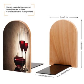 DEHOZO 2 Pack Wood Bookends, Vintage Red Wine Glass Non-Skid Book Ends for Heave Books, Decorative Bookends for Shelves Desk, Book Stoppers Book Holders for Home Office Library School