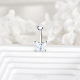 VONALA Butterfly Belly Button Ring 925 Sterling Silver Dangle Cute Opal Belly Piercing Ring Jewellery for Women, Sterling Silver, No Gemstone