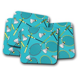 4 Set - Badminton Coaster - Racket Shuttlecock Sports Fun Tennis #8828