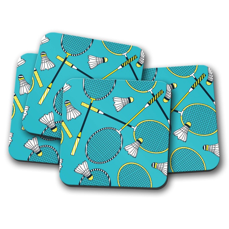 4 Set - Badminton Coaster - Racket Shuttlecock Sports Fun