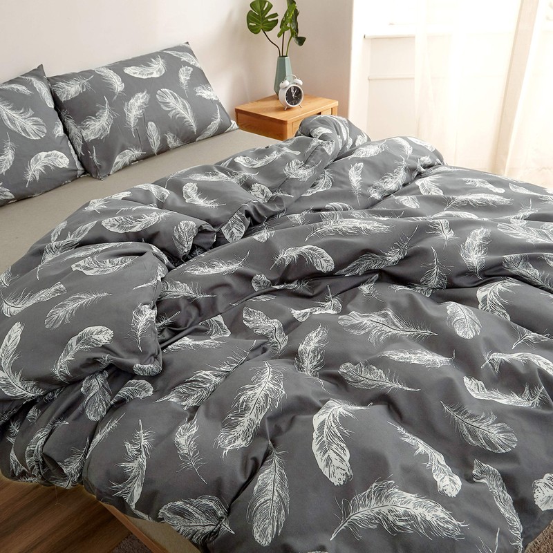 Adam Home Printed Duvet Cover Set (Feather Charcoal King)- Ultra