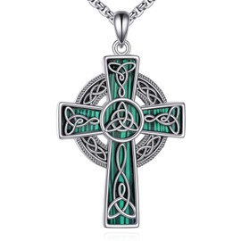 DAYLINLOVE Celtic Cross Necklace 925 Sterling Silver Malachite Cross Chain Cross Jewellery Gift for Men Girls, No Gemstone