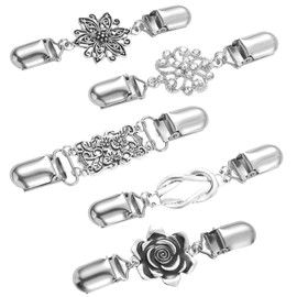 PXBSNB 5 PCS Vintage Sweater Shawl Clip Set, 5 Styles Shawl Clips, Silver Retro Cardigan Clip, Cape Cloak Clasp, Rhinestones Retro Cardigan Shawl Clips for Dress Shirt Scarf