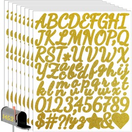 8 Sheets Letter Stickers, 1.5 inch Self Adhesive Alphabet Stickers, Vinyl Letters Stickers Mailbox Numbers Stickers for Mailbox, Window, Door, Home, Business, Address Number, Lockers, Shining Gold