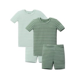 AVAUMA Toddler Pajamas 6M-10Y Stripe Pattern Baby Boys Girls Pjs Set Kids Snug fit Ribbed Sleepwear For Daily Life Style (O.Gn+Mint 12-24 Months) (2Pack-Short)