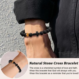 Cross Bracelet Gifts for Men New Dad Father Papa Godfather Grandpa Husband, Pastor Appreciation Gifts for Men/Him, Christian Gifts for Men Faith