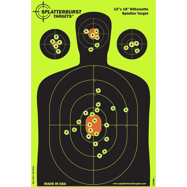 Splatterburst Targets - 12 x18 inch - Silhouette Splatter Target - Easily See Your Shots Burst Bright Fluorescent Yellow Upon Impact - Made in USA (50 Pack)