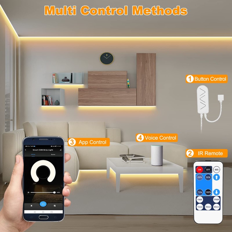 Tatazone 16.4ft 6500K WiFi COB Led Strip Light with App
