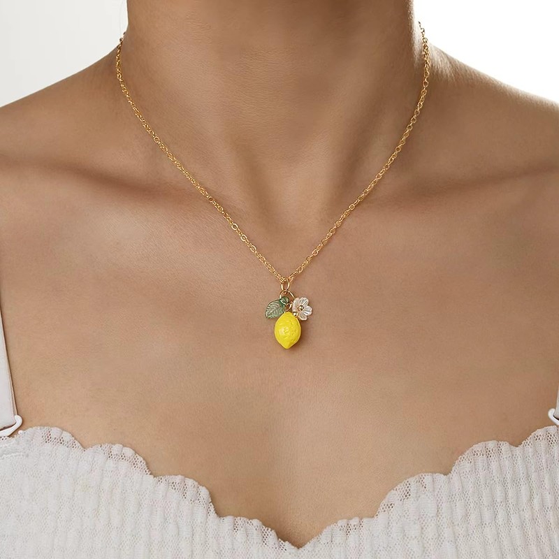 Vurotry Lemon Necklace for Women Lemons Pendant Necklace (Gold)