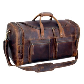 28" Vintage Duffel Classic Style with Modern Outlook Retro Thick Full Grain Cowhide Handmade Airplane Underseat Carry On Bags Leather Gym Overnight Luggage Bag (24 inch)