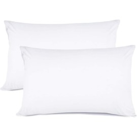 HOUSE OF THREADS White Pillow Cases 2 Pack - Premium Quality Microfiber Pillow Cover - Soft & Breathable Pillow Protectors (50cm x 75cm)