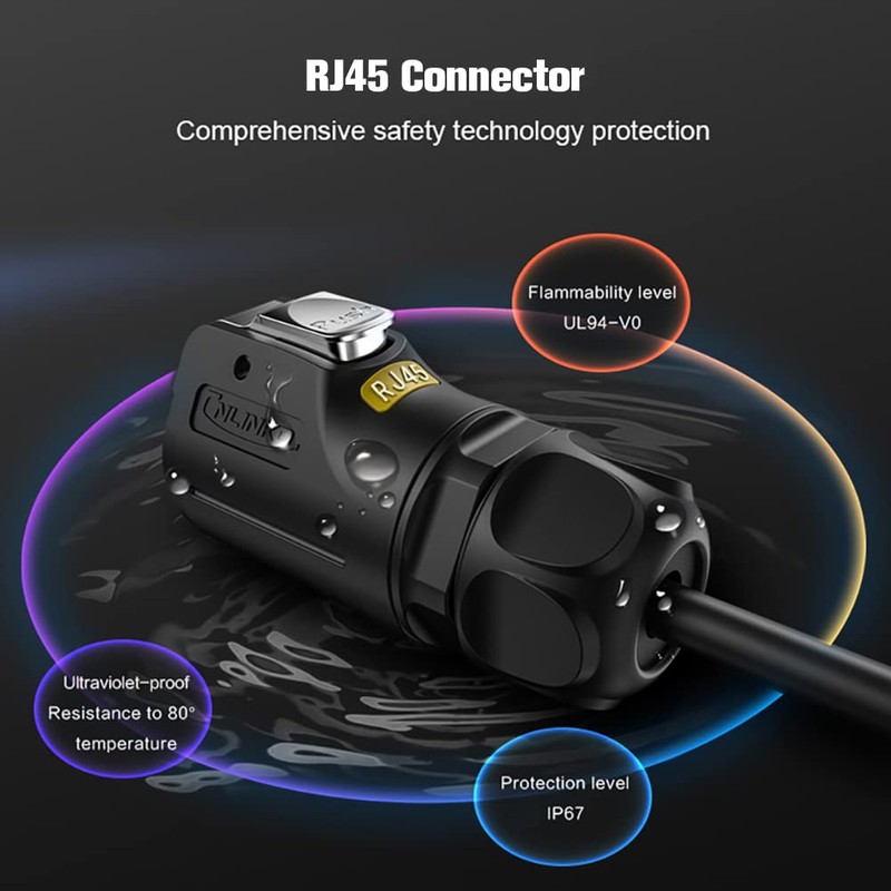 RJ45 Waterproof Connector, IP67 Industrial Ethernet Jack with Plug Dust